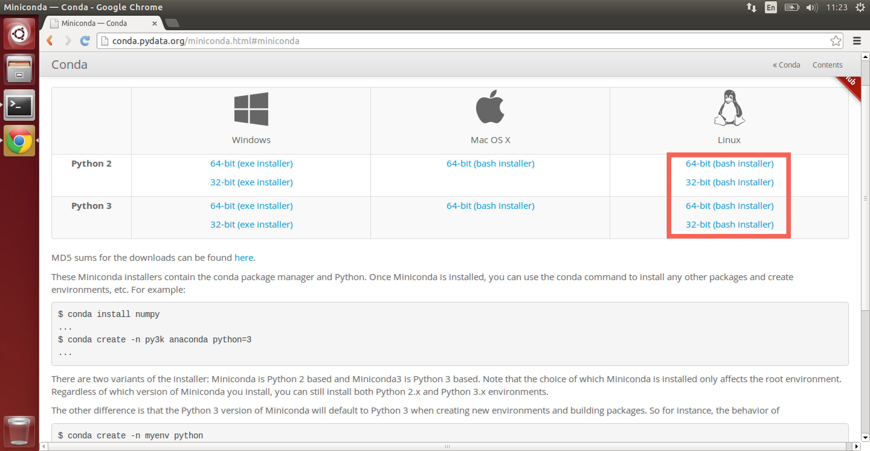 Linux Miniconda Landing Page